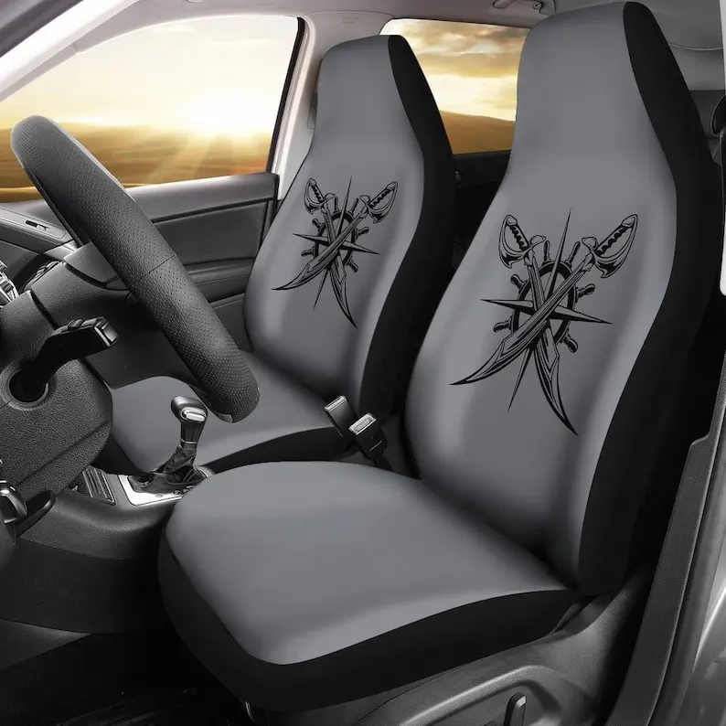 Cross Swords Compass Pirate Grey Car Seat Covers Pair, 2 Front Car Seat Covers, Seat Cover for Car, Car Seat Protector,