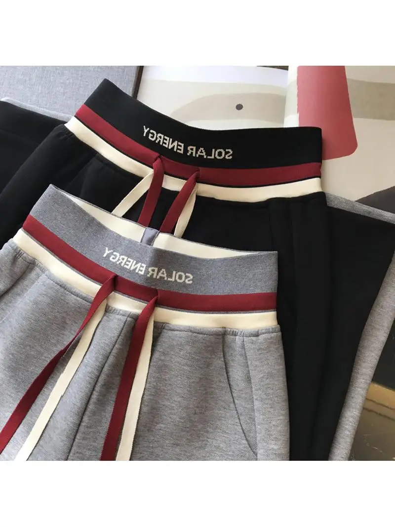 

Женские повседневные брюки с высокой талией и прямым кроем, осенние, модные, с принтом, из полиэстера, широкие штанины