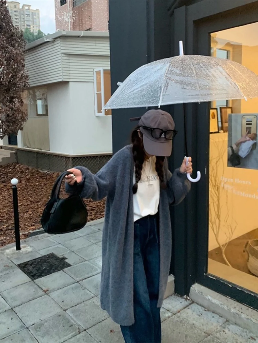 Laid-ba Sle Buttonl Gestrickter langer Mantel Oulder Wrap Vintage Vielseitiger lockerer Damenpullover V-Ausschnitt Mittellang Sve