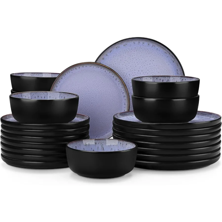 

24Piece Stoneware Dinnerware Set for 8 People with Plates and Bowls Microwave and Dishwasher Safe Ceramic Tableware Set in Ligh