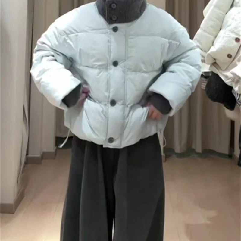 Contrasting Color Design Sense Knitted Splicing Stand-up Collar Cotton Jacket Women's Winter Thickened Warm Small