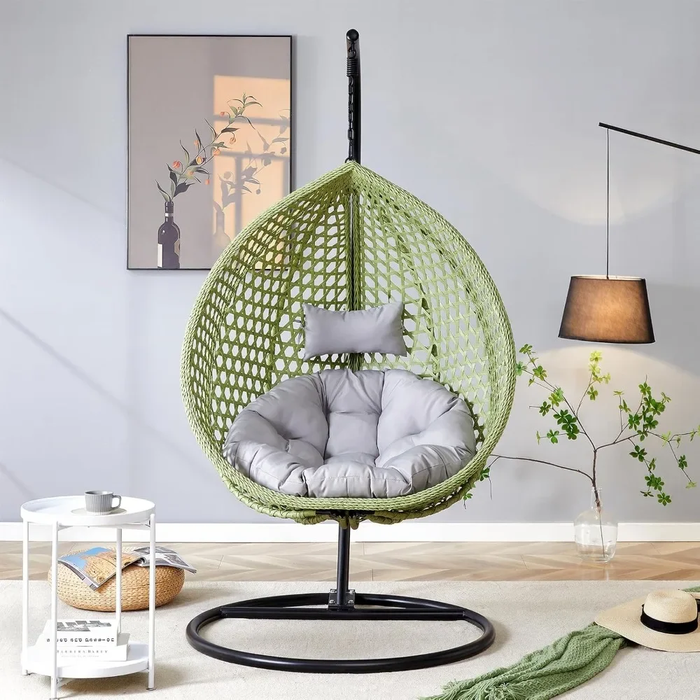 

Hanging Egg Chair Outdoor,Rattan Swing Chair with Foldable Basket,Hammock Chair with Metal Stand,Lounge for Garden