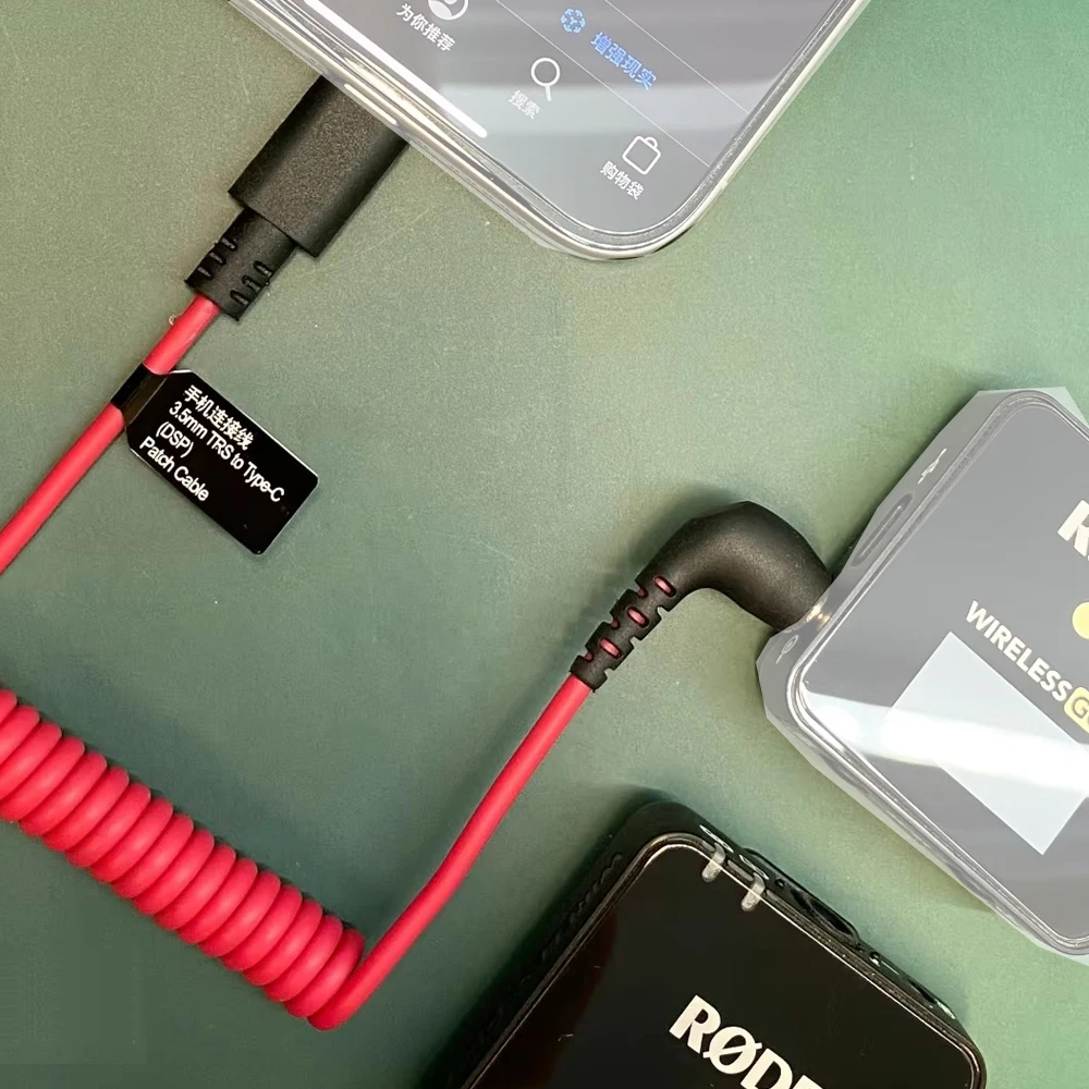 Adapter USB-C do 3.5mm TRS z kablem mikrofonowym do Hollyland Lark Rode Wireless GO 2 / ME/Pro, kabel spiralny — zdjęcie produktu 2
