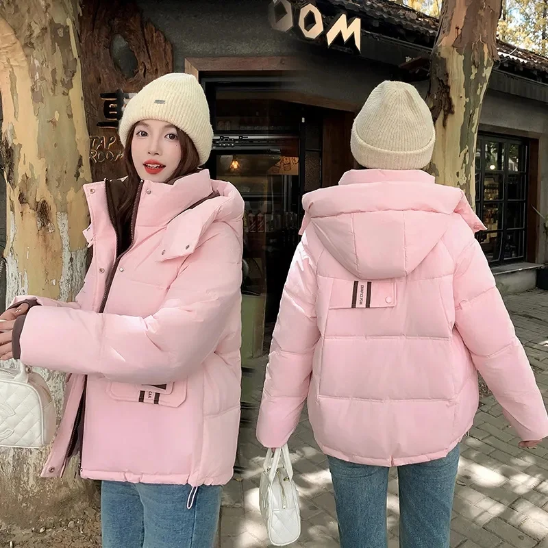 Short Parkas Women Streetwear Cropped Down Coat Korean Sweet Puffer Jacket Winter Solid Casual All Match Cotton Padded Outwear