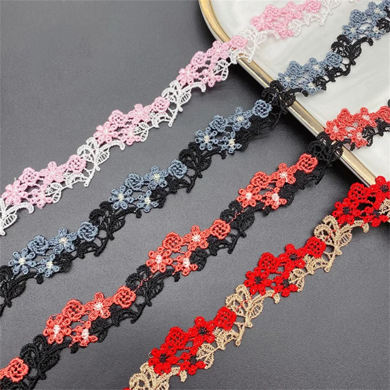 20Yds Red Pink Tassel Water Soluble Lace Fabirc Flowers Embroidered Fringe Trim Skirts Cloth DIY Sewing Accessories