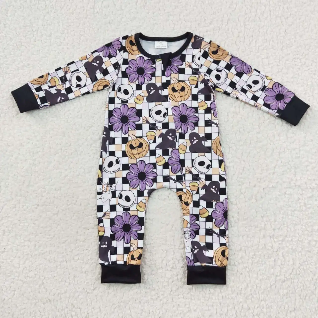 

LR0445 Baby Girl Clothes Long Sleeve Pumpkin Print Milk Silk Kids Halloween Romper From 0-3M To 2T