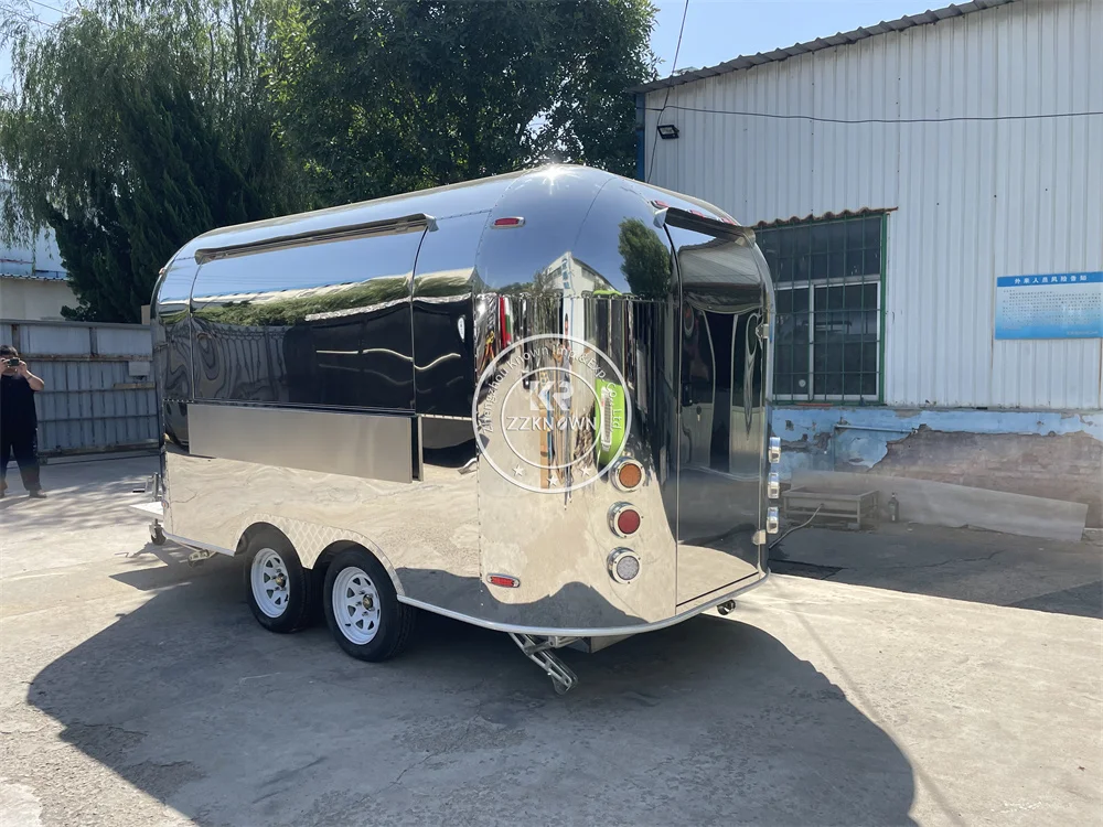 مقطورة الطعام في الهواء الطلق المطبخ المحمول شاحنة الوجبات السريعة مع معدات تقديم الطعام عربة هوت دوج القهوة مع عجلات