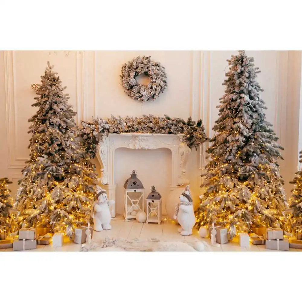 Christmas Tree Gift Photocall Backdrop Window Fireplace Baby Family Portrait Photography Backgrounds Decoration For Photo Studio