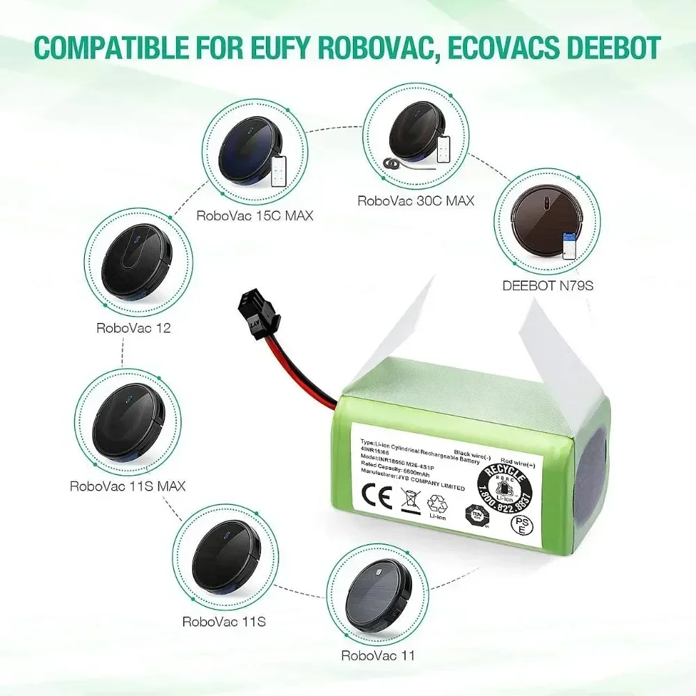 Литий-ионный аккумулятор 4S1P 14,4 В, 6800 мАч для Conga Excellence 990 1090 Ecovacs Deebot N79S N79 DN622 Eufy Robovac 11 11S 12 35C X500