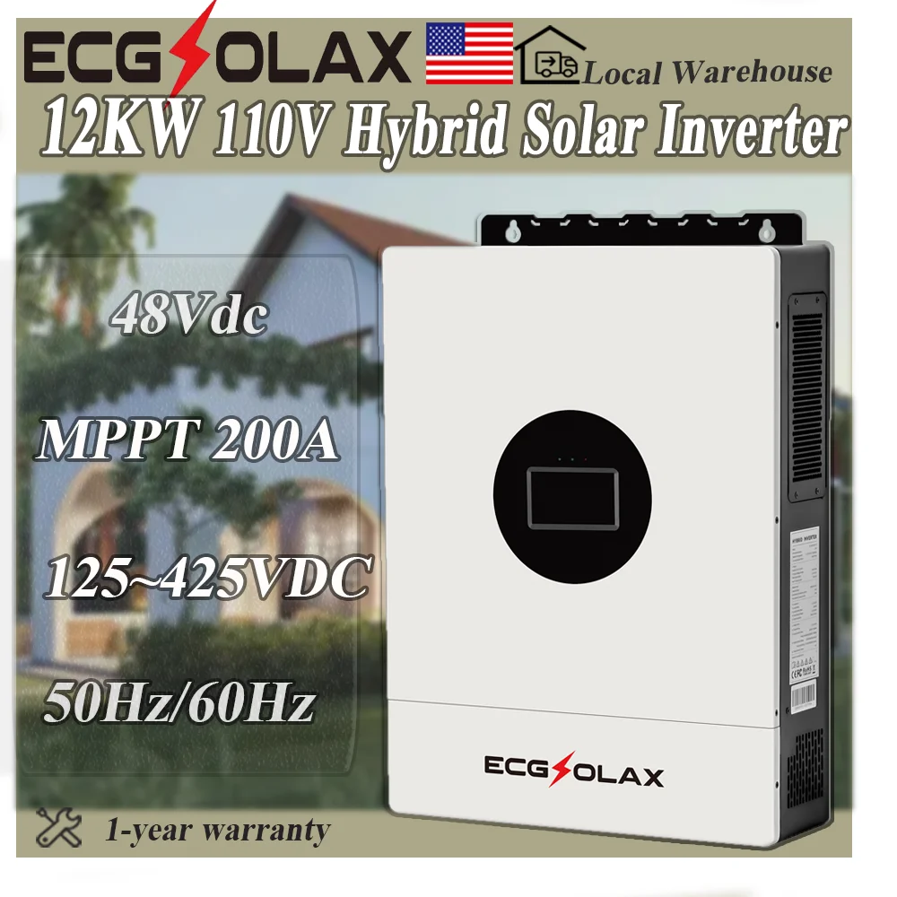 

ECGSOLAX 12KW Split-Phase Solar Inverter 48V to 110V 230V Max MPPT 200A Dual Input Supports RS485 CAN ect for Solar Home System
