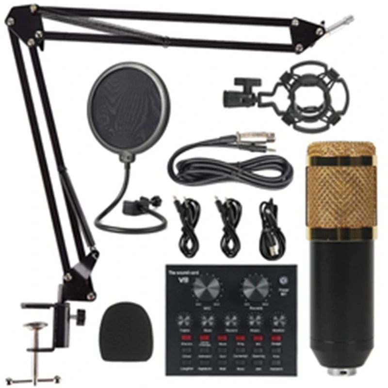 Professional Condenser Microphone Kit with V8 Sound Card Set for Live Streaming Mic Youtube Home Karaoke Studio