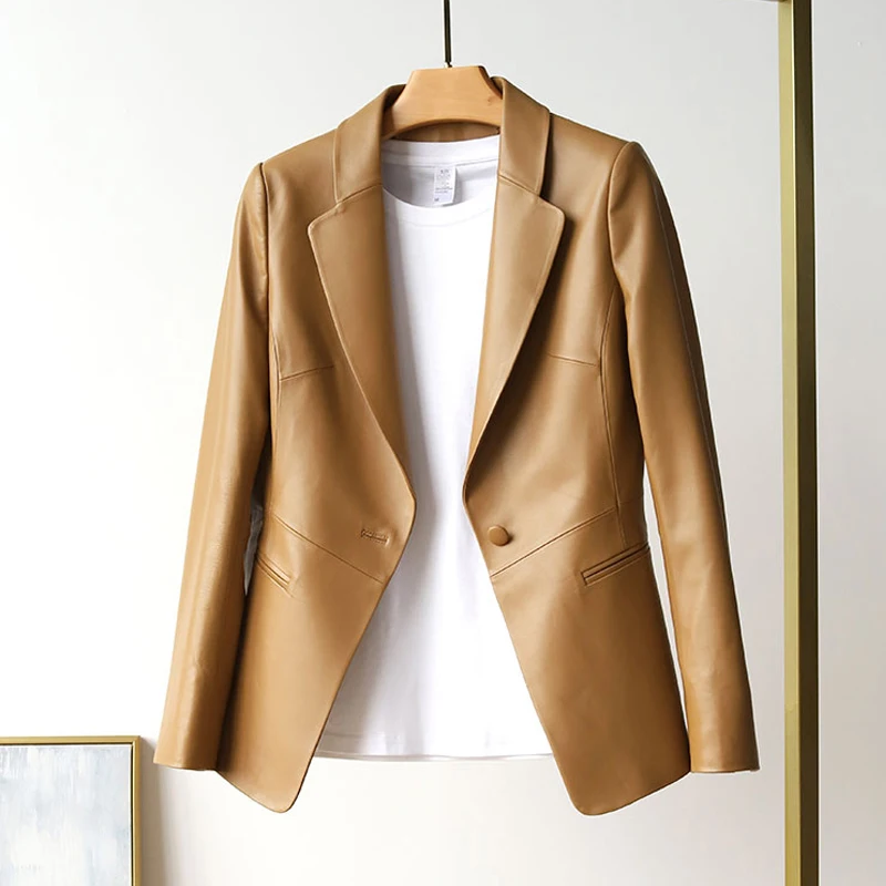 XS-3XL 100% 정품 가죽 여성 블레이저 재킷 패션 OL 스타일 싱글 버튼 첫 번째 레이어 양피 여성 블레이저 코트 2025