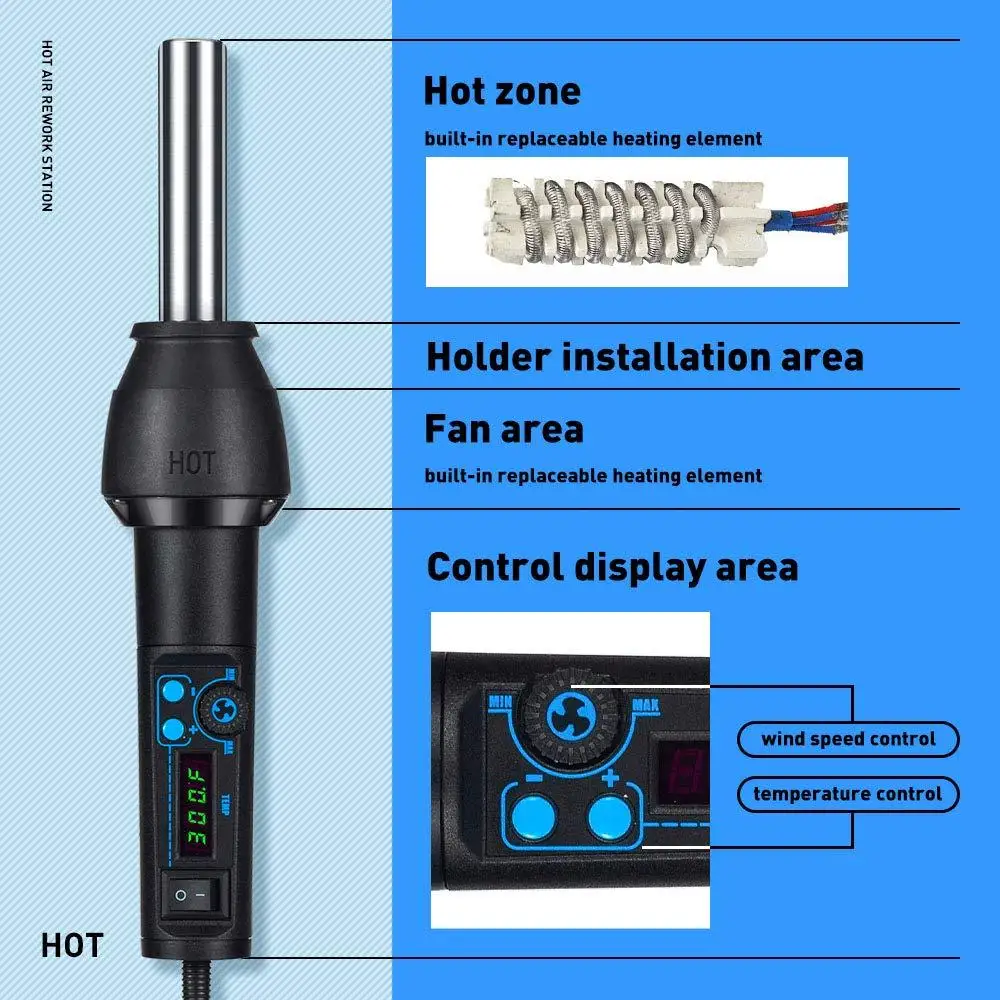 650W Portable Digital LED Display Heat Shrink Gun Kit Auto Cool System Hot Air Pen Electrical Solder Gun Heat Gun ABS Stainless