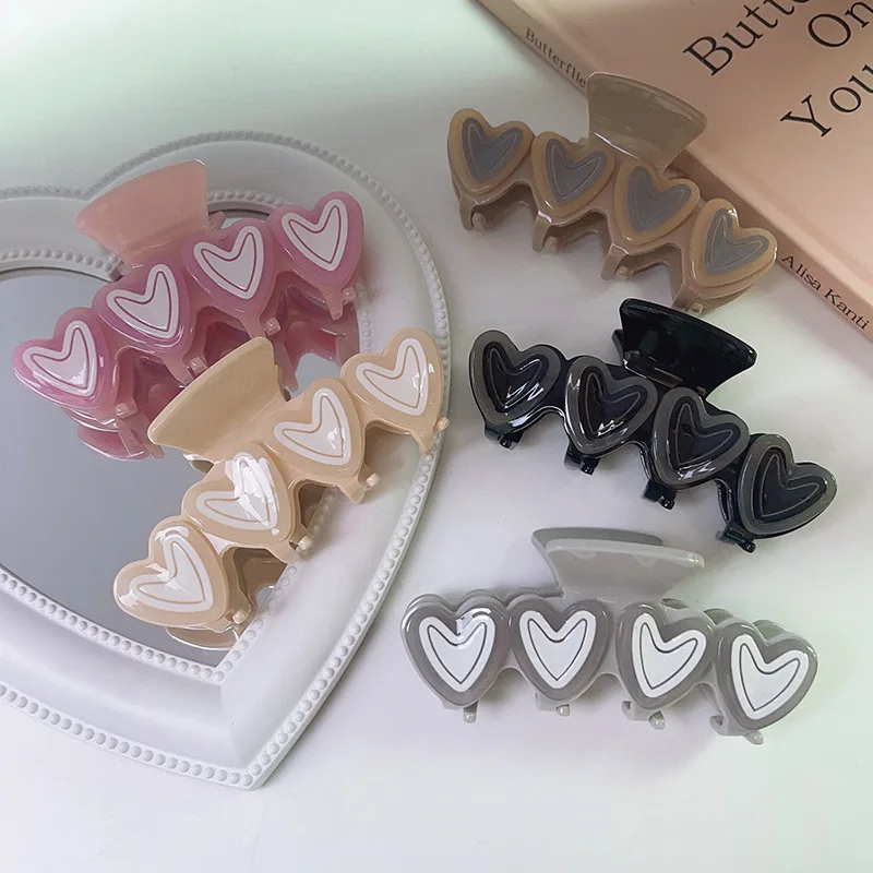 2023 New Creative Heart Hair Grab Clip Acetate Hair Claw Girls Gift Sweet Cute Pink Peach Love Hair Clip Shark Accessories