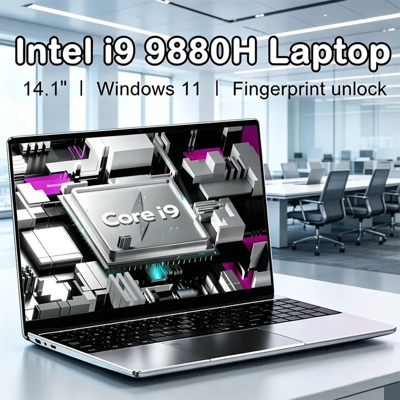 Portátil Resistente I9-9880H de 14.1 Pulgadas con Windows 11, 32GB DDR4, 2TB SSD, para Juegos y Oficina