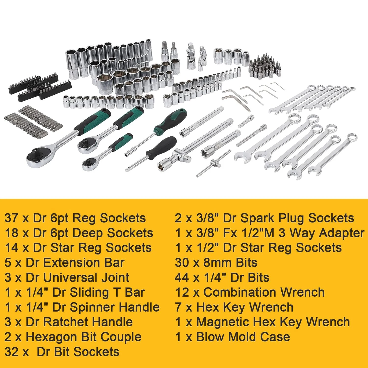Mechanik-Werkzeugset, 216-teilig (einschließlich Koffer), tragbare Werkzeug-Sets und Steckschlüsselsatz, Kfz-Reparatur-Werkzeug-Set für die DIY-Autoreparatur
