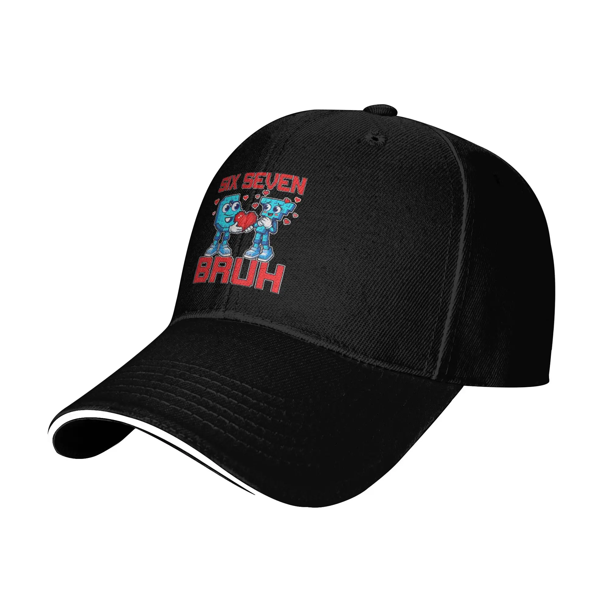 SIX SEVEN BRUH Pixel Valentine Number 67 Funny Meme Baseball Cap Merchandise Retro Dad Hat For Unisex Golf Headewear Adjustable