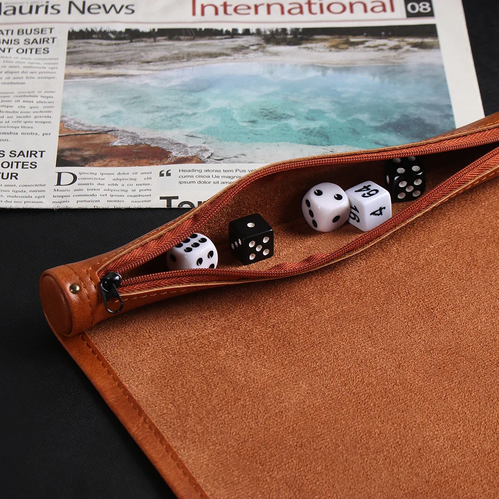 Folding Dice Mat Tray Rolling Mat with Zipper PU Leather Scroll Dice Bag Polyhedral Dice Holder Pouch DND RPG Dice Storage Bag