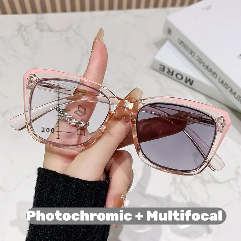 Modische übergroße multifokale photochrome Lesebrille für Damen im INS-Stil, Presbyopie-Brille mit Plus-Dioptrien bis +4,0 – Detail 8