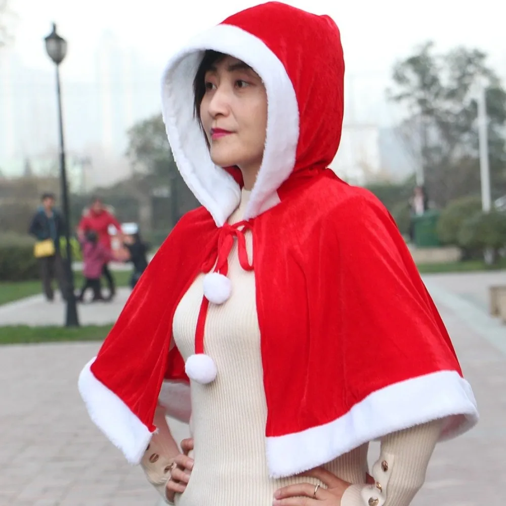 Novo natal de pelúcia menina xale trajes festa cosplay capa vermelha outono inverno com capuz capa de natal