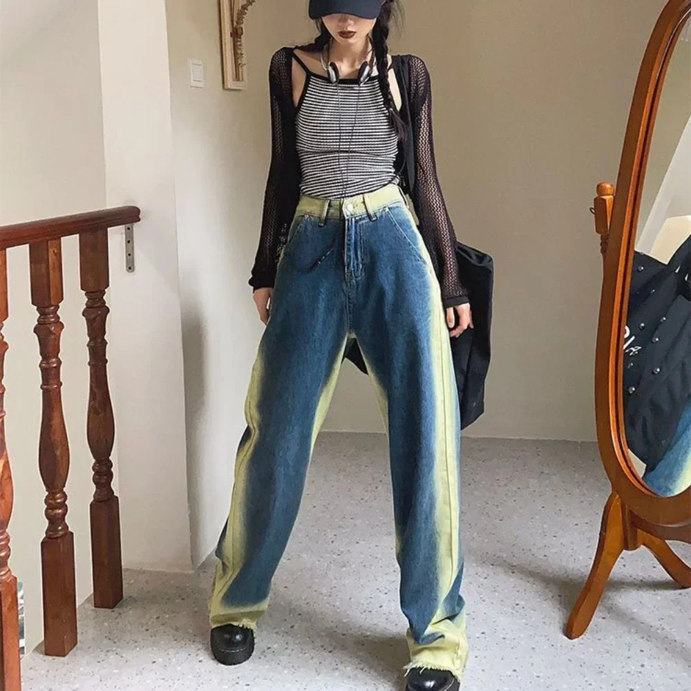 

Trousers Blue Women's Jeans Straight Leg High Waist Shot Pants for Woman with Pockets Clothes Loosefit Luxury Designer Z Medium