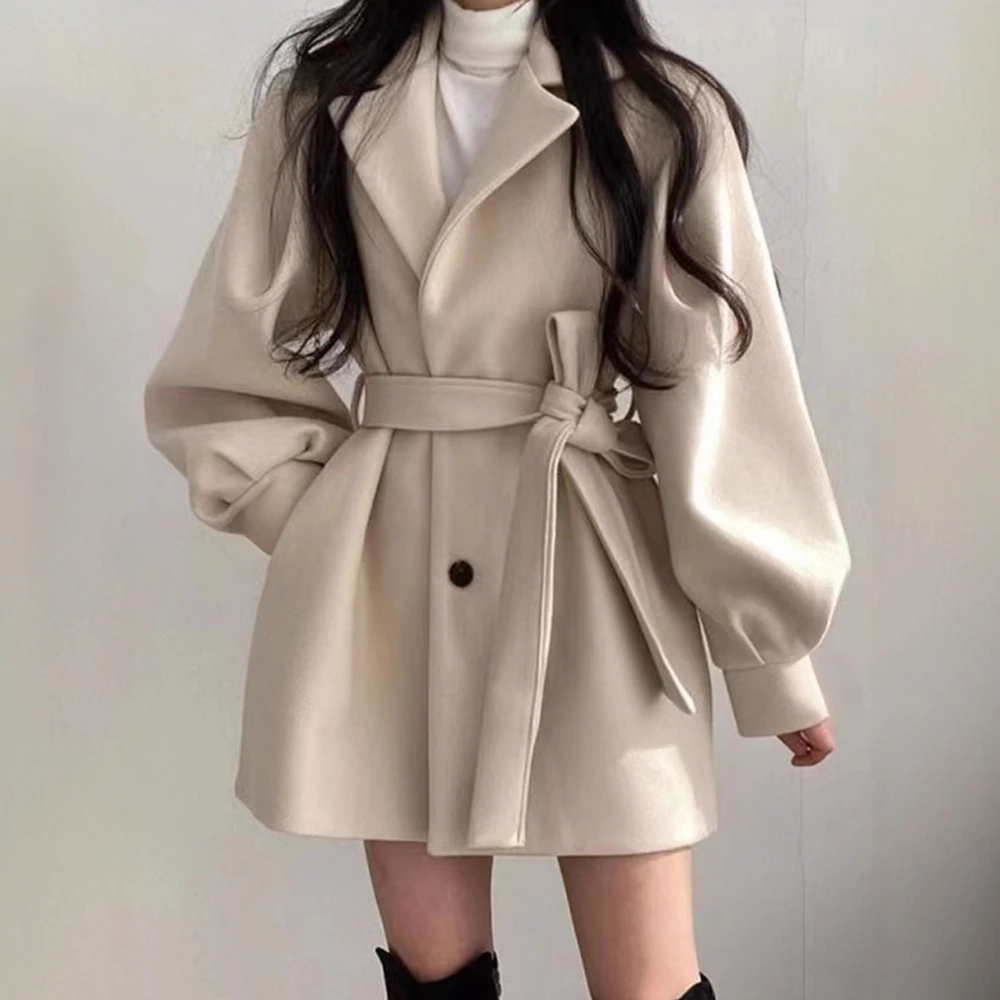 

Женские пальто, осень-зима 2025, однобортные однобортные пальто с длинными рукавами и лацканами, модные однотонные базовые элегантные пальто, верхняя одежда