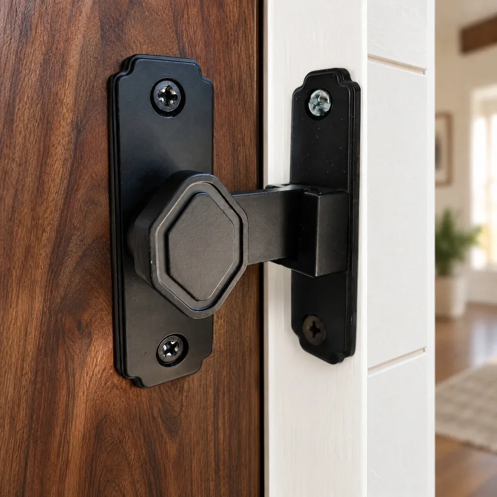 Snap Latch for Barn Doors 90 Degree Right Angle Mounting with Thickened 2.5mm Spacer Aluminum Alloy Construction
