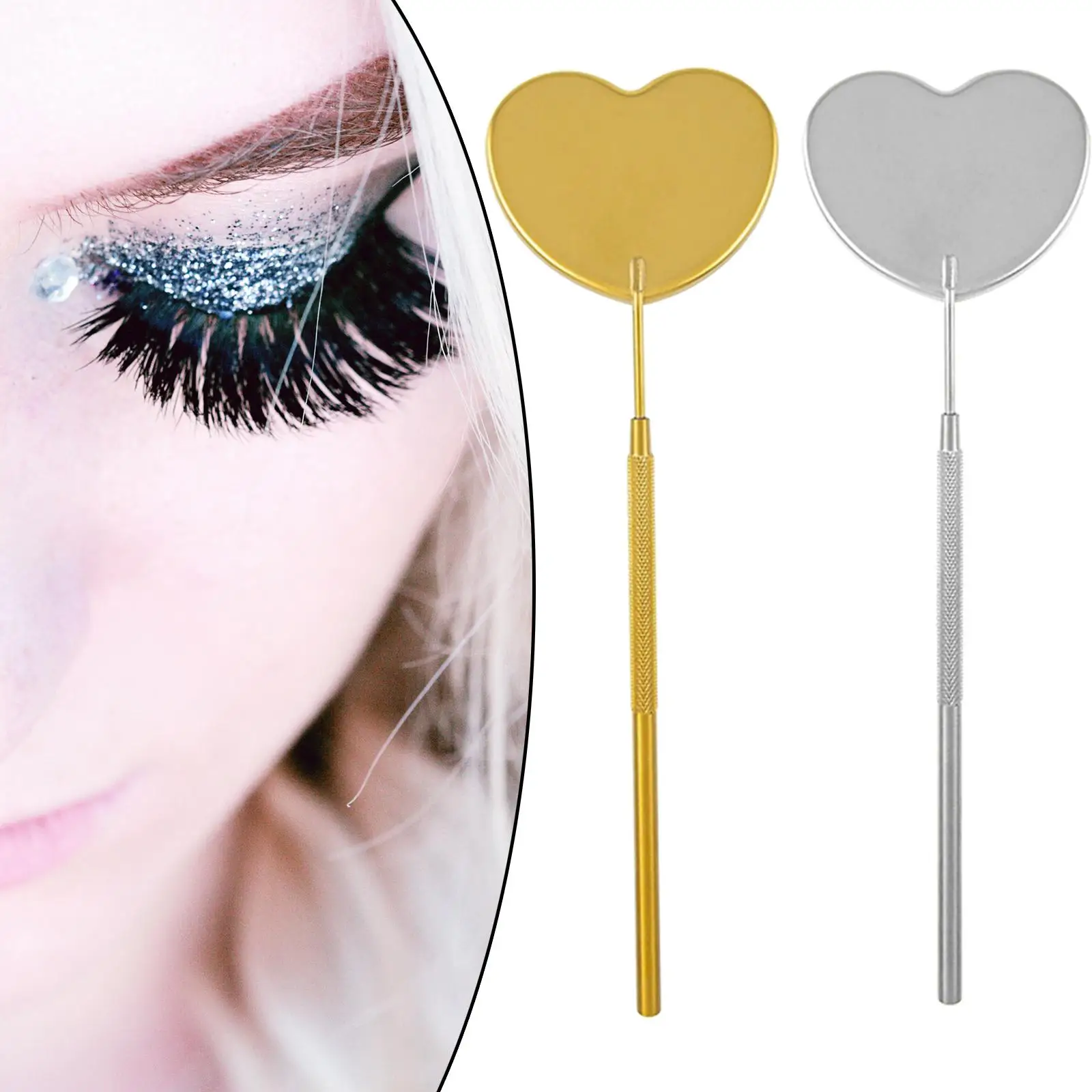 Espejo de pestañas en forma de corazón, herramienta de extensión de pestañas postizas desmontable para uso en salón de belleza