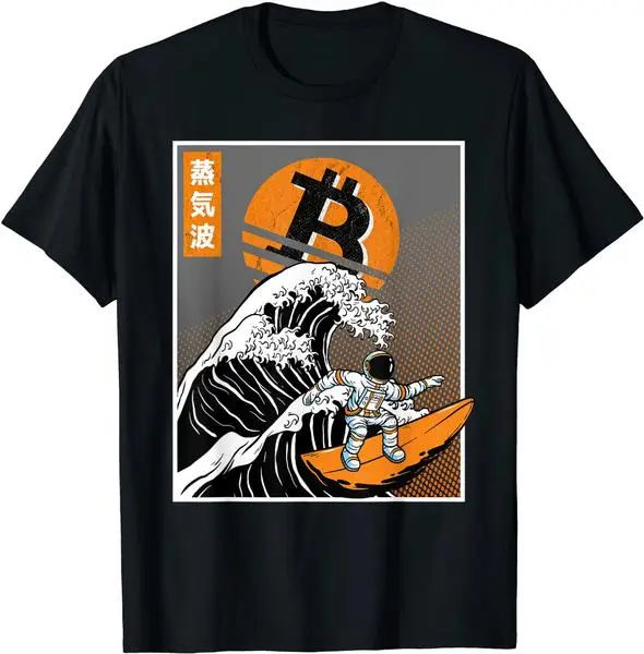 Japanischen Bitcoin Kunst Surfen Astronaut Welle Lustige Bitcoin T-Shirt