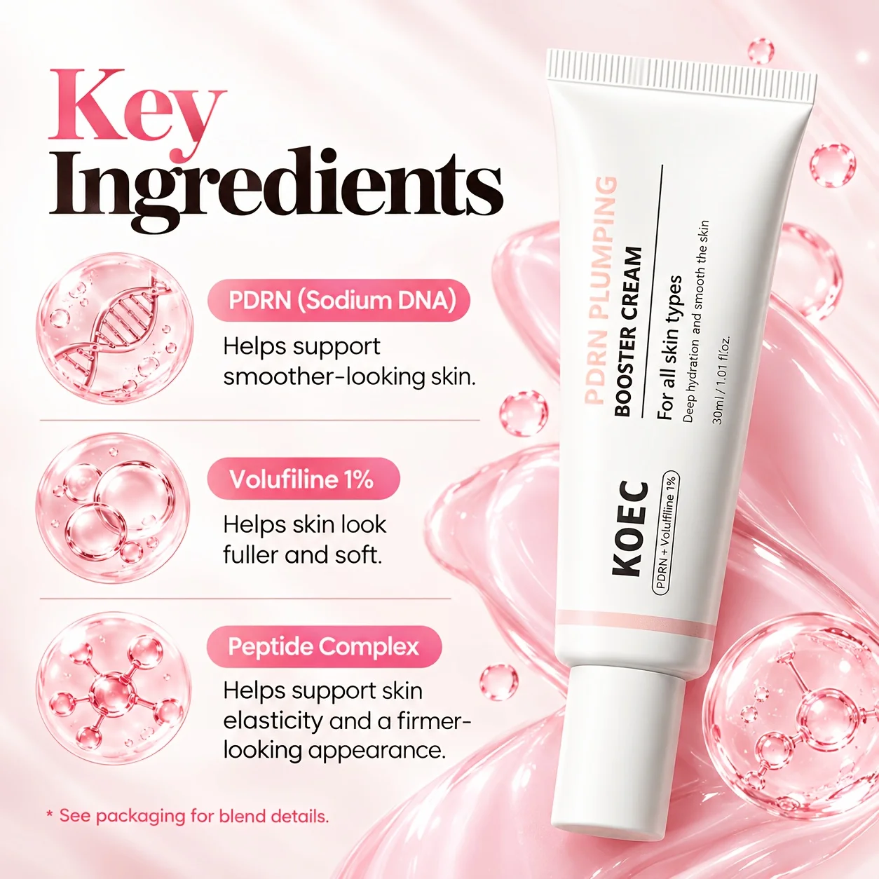 KOEC PDRN Volume Fill-It Booster Cream with PDRN, Volufiline & Peptides | PDRN Cream for Face, Wrinkle Filler & Volume Plumping Moisturizer | Firming, Hydrating & Plumping Skincare, 30ml/1.01 fl.oz