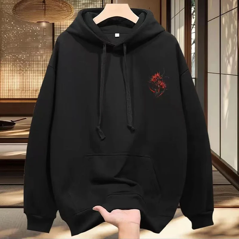 Red spider lily Print White hoodie Men Women Autumn 2025 New Chinese style Long Sleeve Coat Y2K Top Youth Men Warm Sweatshirt