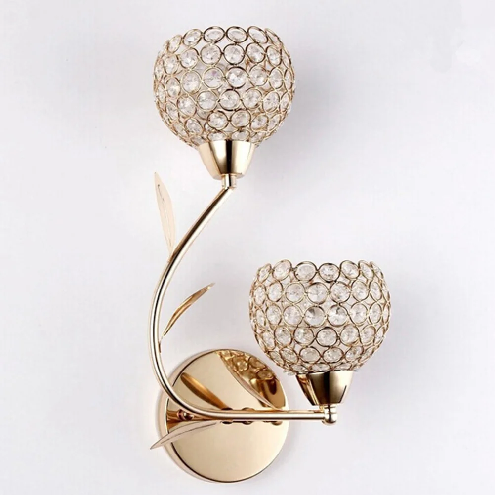 

Bedroom Power Wall Lamp Golden Crystal Double Flower Shape Chrome Plated Metal and Glass K082 Indoor Glass Wall Lamp