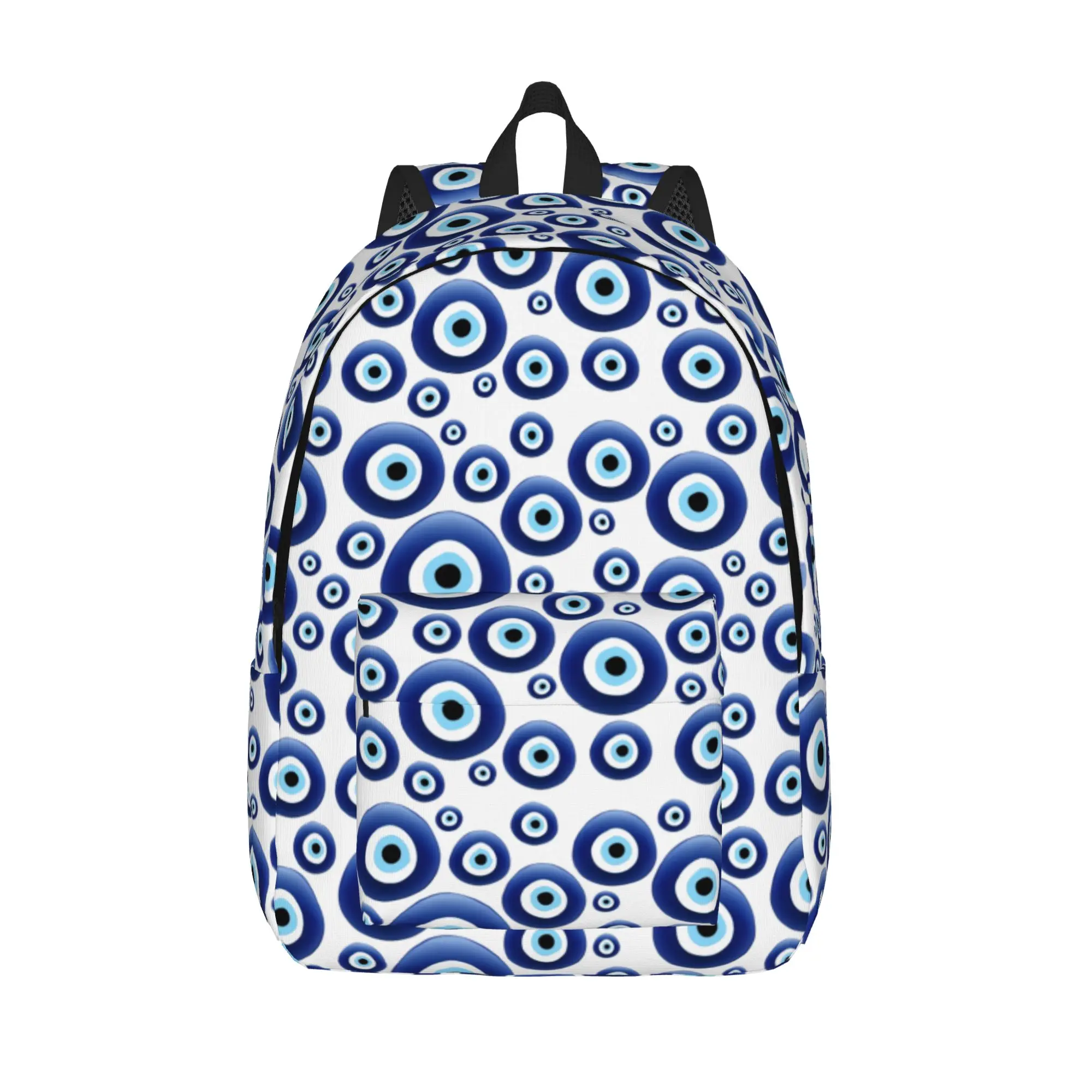 Mediterranean Evil Eye Backpack Casual Student Business Daypack Blue Nazar Amulet Pattern Boho Laptop Canvas Bags with Pocket