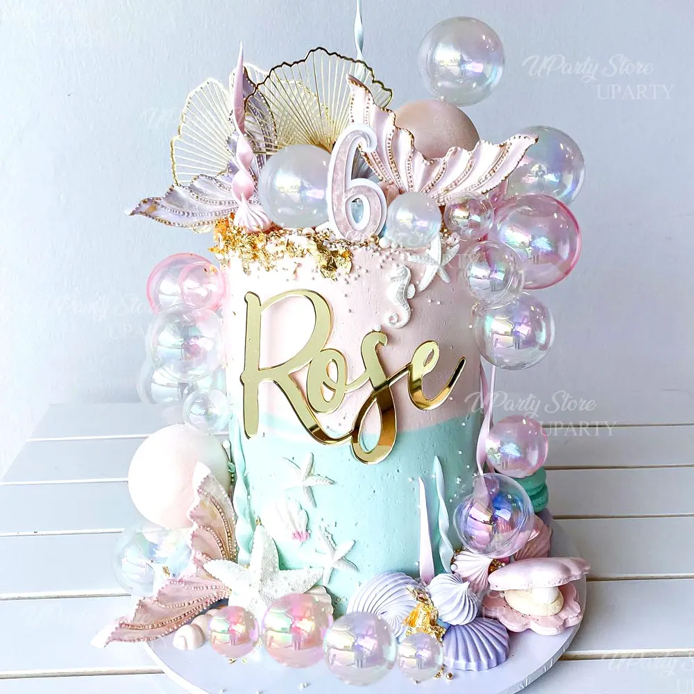10/50 Stück schillernde Kugeln Kuchendeckel 3/4/5 cm Laserrosa transparente perlweiße Kuchenbälle für Geburtstag Meerjungfrau Kuchendekoration – Detail 4