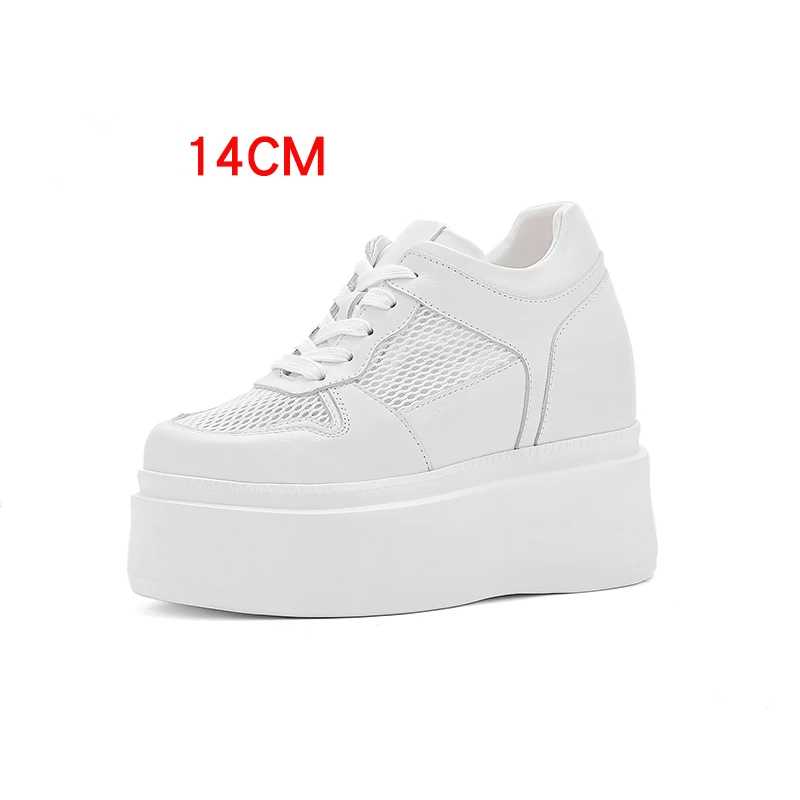 Invisible 14cm Inner Height Increased Shoes for Women Summer Breathable Mesh Surface Ultra-high Thick Sole White Elevator Shoes