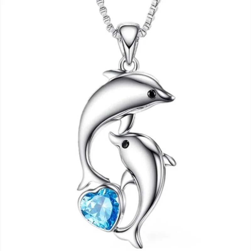 Fashion Love Dolphin Necklace Crystal Animal Dolphin Jewelry Pendant Necklace for Women Party Wedding Birthday Anniversary Gift