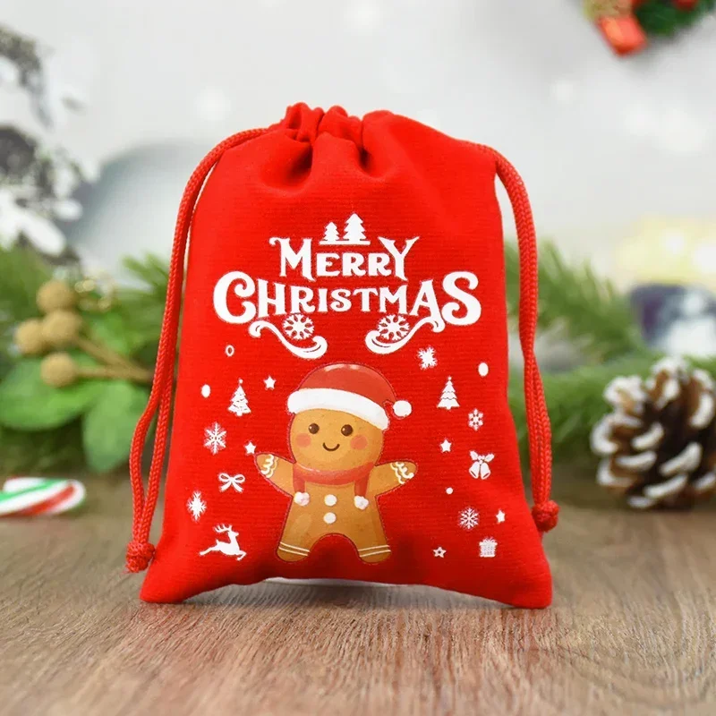 5 teile/los Weihnachten Muster Samt Taschen 9x12 15x20cm kleine Weihnachten Süßigkeiten Geschenk Tasche Kordel zug Beutel Boutique Schmuck Verpackung Taschen – Detail 13
