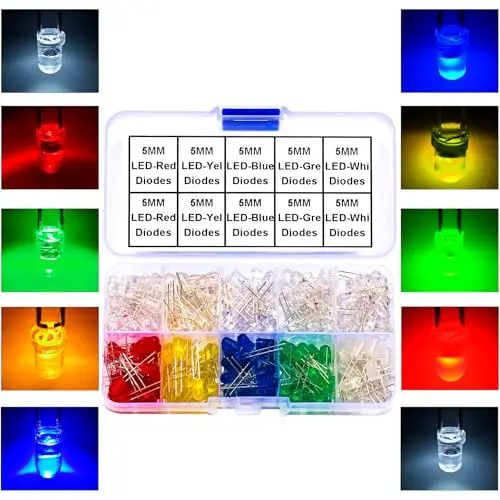 5mm dioda LED światła wybrane elementy, 200 szt. Diod LED M5 10 typów dioda LED biały/czerwony/zielony/niebieski/żółty (M5-LED-Kit)