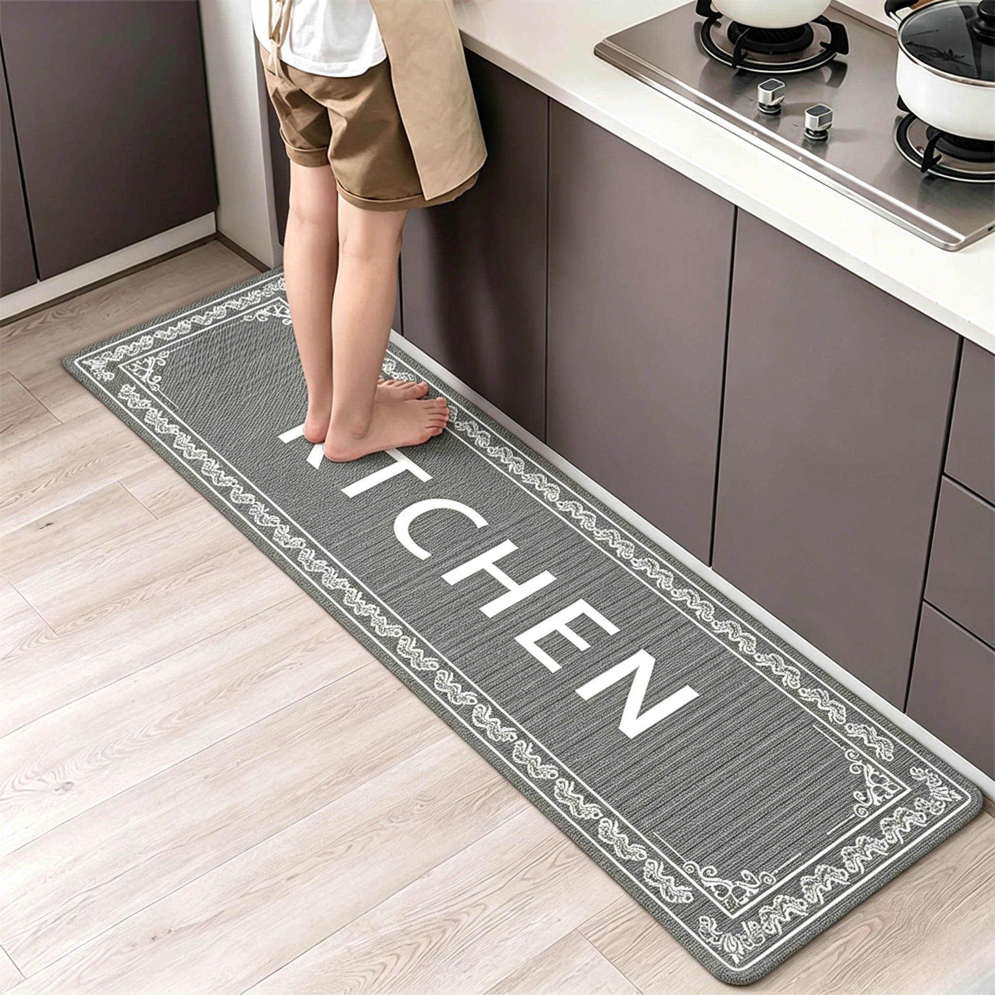 Long Kitchen Runner Rug Abstract Geometric Letter Print Floor Mat Household Home Decor for Cooking Area Dining Room Living Space