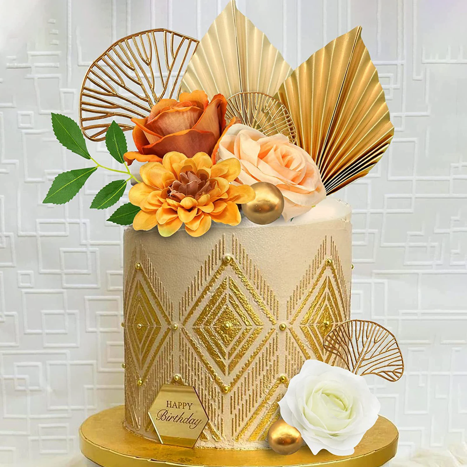 

Gold Golden Palm Leaf Decoration Ornament Shower Cake Ornaments Bride Birthday Decorations