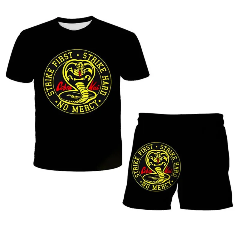 Summer Cobra Kai Tracksuit Children\'s Clothing Sets Suit For Boys Girls Short Sleeve Top+Shorts Boys Kids Outfits Sportswear