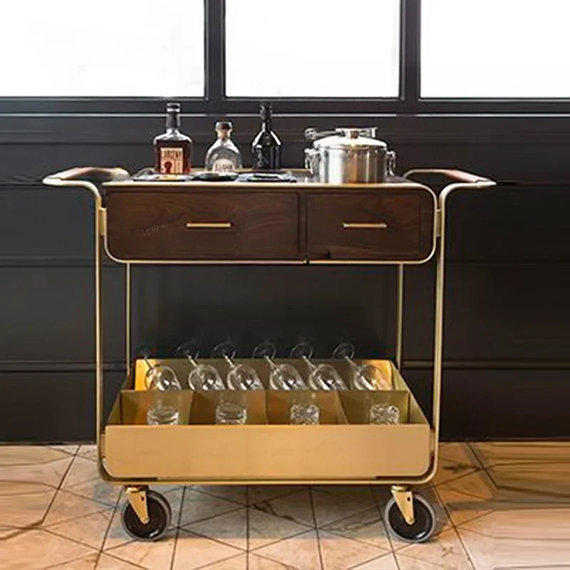 Golden Dining Car High-End Hotel Flying Motor Vehicle Mute Solid Wood Dining Drawer Trolley