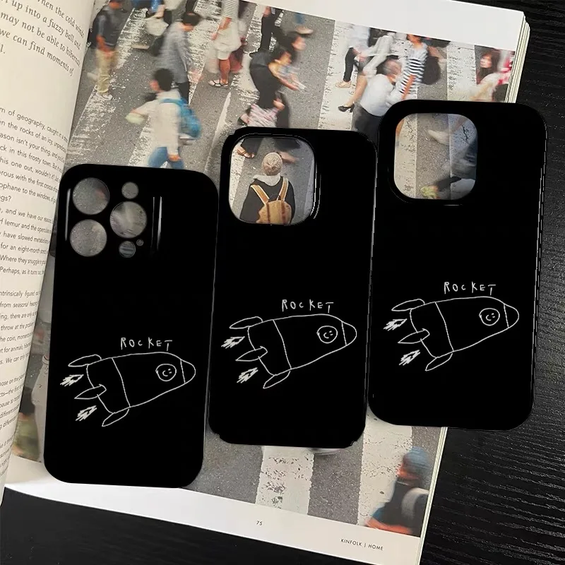 Black Minimalist Lines Rocket Phone Case for IPHONE 17 Air 16E 15 PROMAX 14 Plus 13 12 MINI 11 PRO 16Plus XR Acrylic Phone Cover