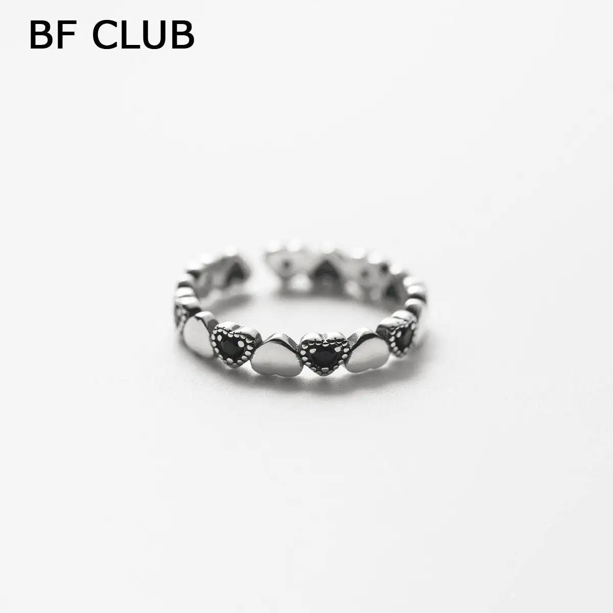 BF CLUB Silver Color Heart Rings For Women Counple Wedding Engagement Silver Women's Vintage Black Ring Fine Jewelry