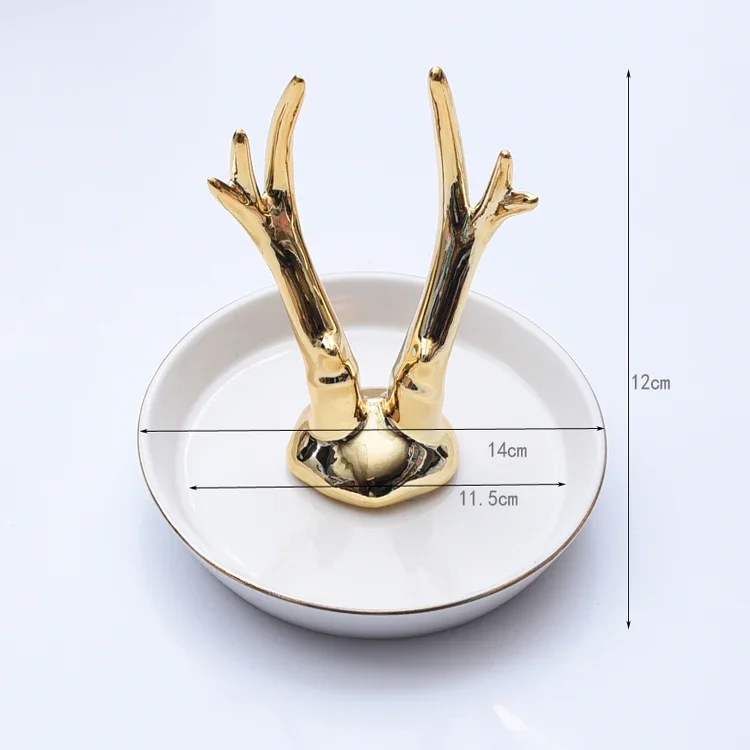 Golden Antlers Ceramic Jewelry Plate, Leaf Dish, Storage Display, Small Rack, Rings, Bracelets, Earrings Tray Holder
