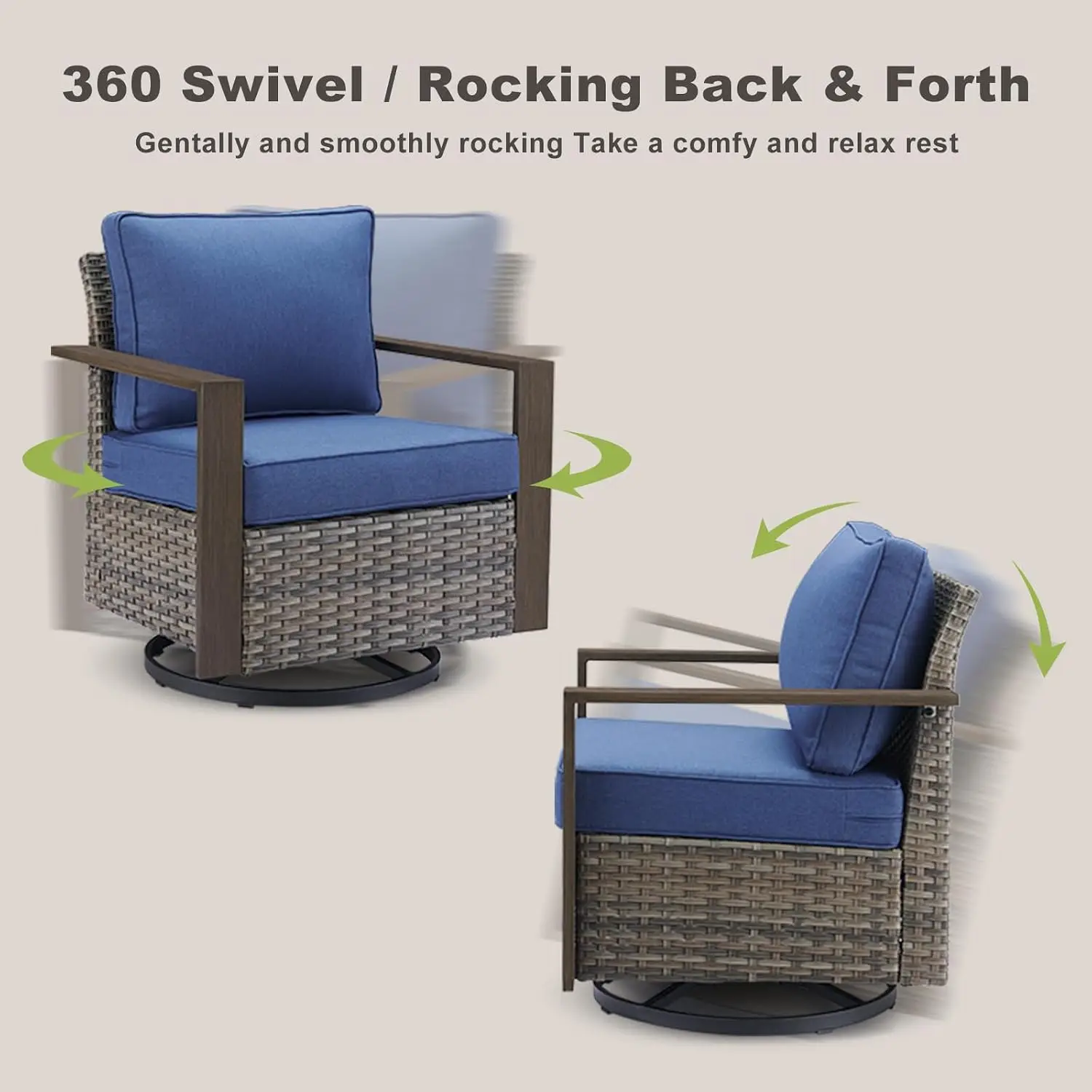 3-Piece Grey Outdoor Wicker Swivel Rocker Patio Chairs & Table, Customized