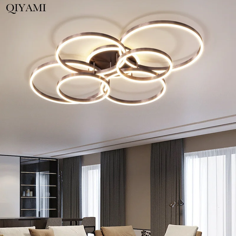 Modern Luxury Round LED Chandelier Lights For Living Room Bedroom Parlor Brushed Gold Black Coffee Lighting Fixture Indoor Lamps