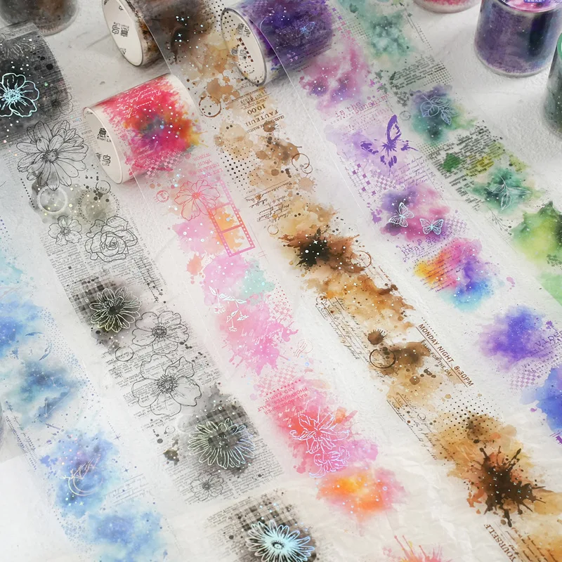 2m Hazy Watercolor Gradient Washi Tape Stickers, Artistic Scrapbooking Decor Materials