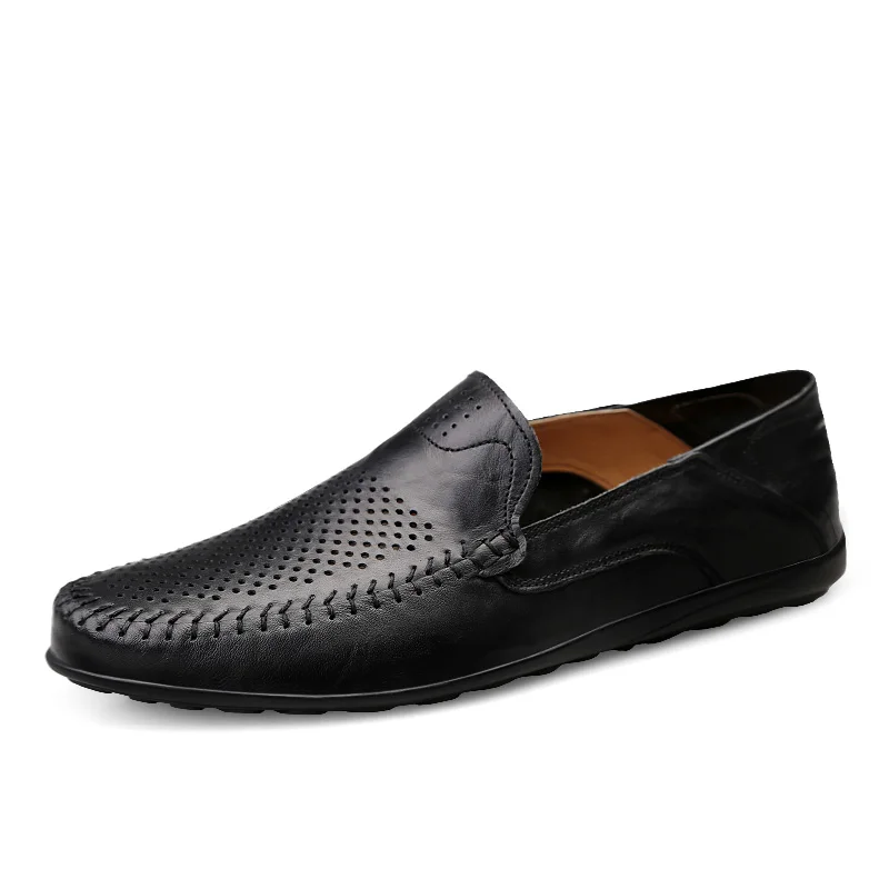 Genuine Leather Men Casual Shoes Luxury Brand 2022 Mens Loafers Moccasins Breathable Slip on Black Driving Shoes Plus Size 37-47