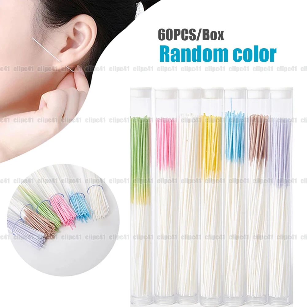 60Pcs Pierced Ear Cleaning Set Herb Solution Paper Floss Ear Hole Aftercare Tools Disposable Earrings Hole Cleaner Random Color